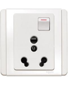 6-16A 3 Pin Universal Switched Socket with Shutter, White